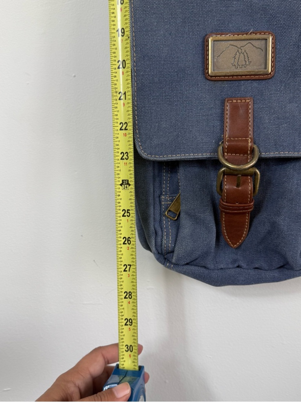 Prairie Schooner Triple Tree Blue Canvas Crossbody Messenger Bag Leather Trim - Picture 2 of 9